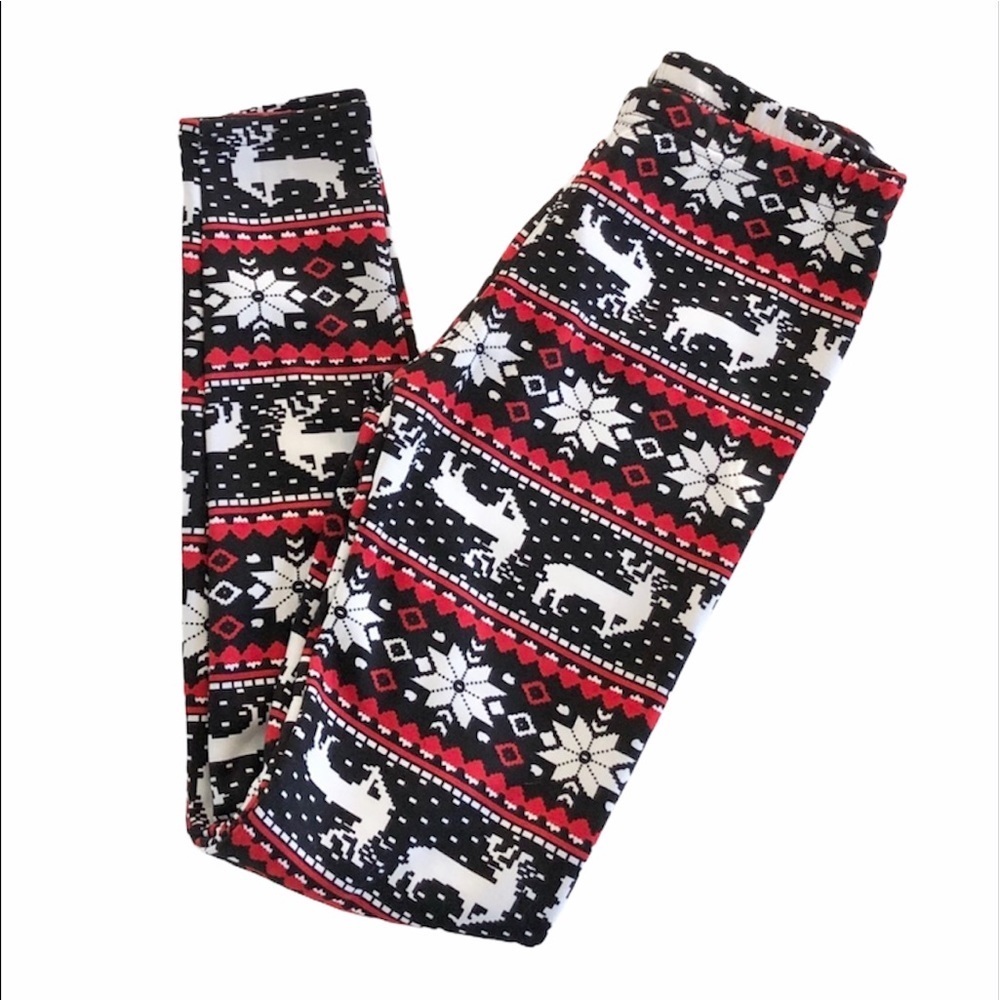 Just Cozy Red & Black Fleece-Lined Leggings Juniors Small